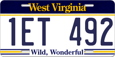 WV license plate 1ET492