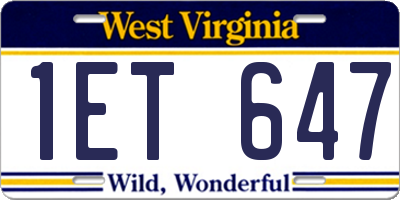 WV license plate 1ET647