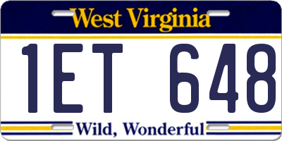 WV license plate 1ET648
