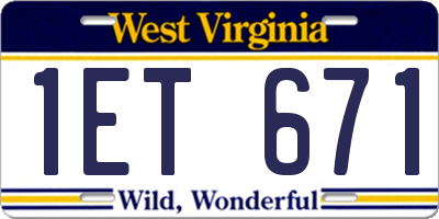 WV license plate 1ET671