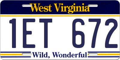 WV license plate 1ET672