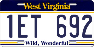 WV license plate 1ET692
