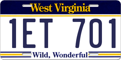 WV license plate 1ET701