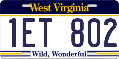 WV license plate 1ET802