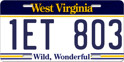 WV license plate 1ET803