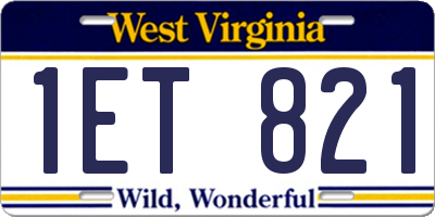 WV license plate 1ET821