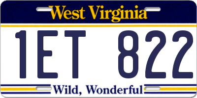 WV license plate 1ET822