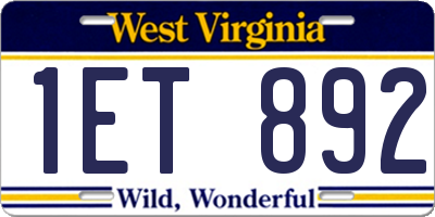 WV license plate 1ET892