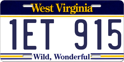 WV license plate 1ET915