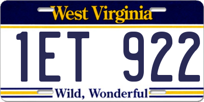 WV license plate 1ET922