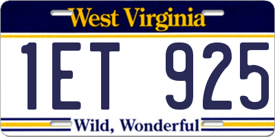 WV license plate 1ET925