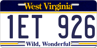 WV license plate 1ET926