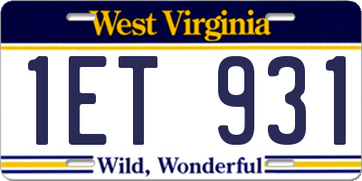 WV license plate 1ET931