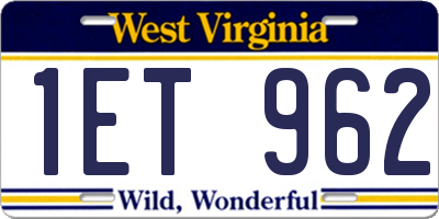 WV license plate 1ET962