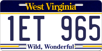 WV license plate 1ET965
