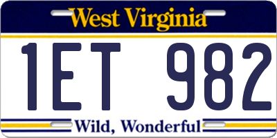 WV license plate 1ET982