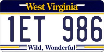 WV license plate 1ET986