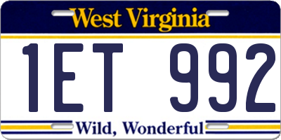 WV license plate 1ET992