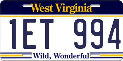 WV license plate 1ET994