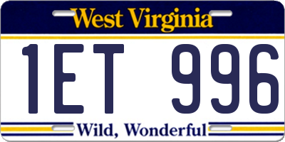 WV license plate 1ET996