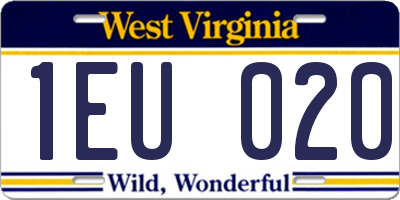 WV license plate 1EU020