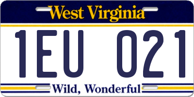 WV license plate 1EU021