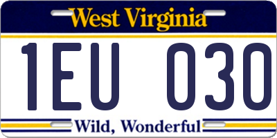 WV license plate 1EU030