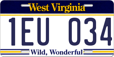 WV license plate 1EU034