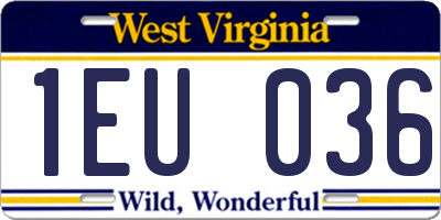 WV license plate 1EU036