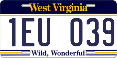 WV license plate 1EU039