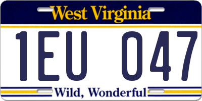 WV license plate 1EU047