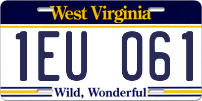 WV license plate 1EU061