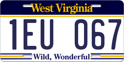 WV license plate 1EU067