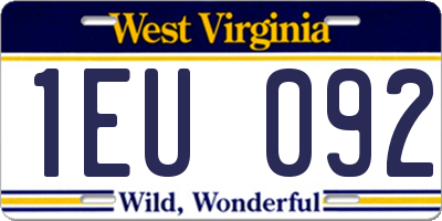 WV license plate 1EU092