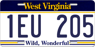 WV license plate 1EU205