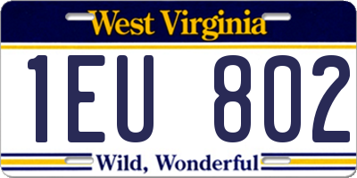 WV license plate 1EU802