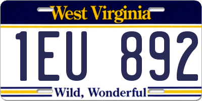 WV license plate 1EU892