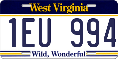 WV license plate 1EU994