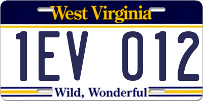 WV license plate 1EV012