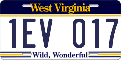 WV license plate 1EV017