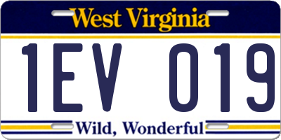 WV license plate 1EV019