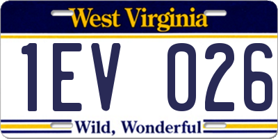 WV license plate 1EV026