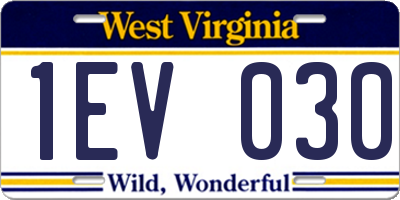 WV license plate 1EV030