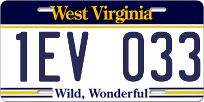WV license plate 1EV033