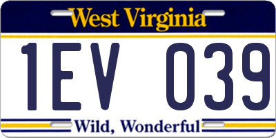 WV license plate 1EV039