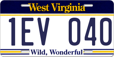 WV license plate 1EV040