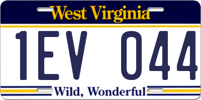 WV license plate 1EV044