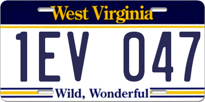 WV license plate 1EV047