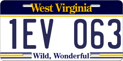 WV license plate 1EV063