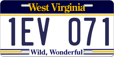 WV license plate 1EV071